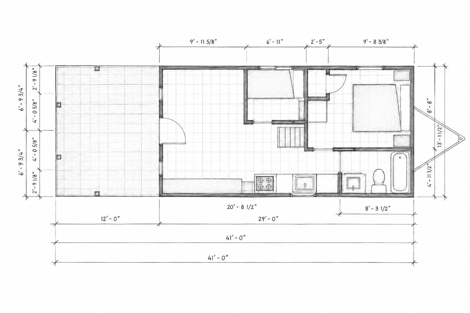 Floor plan of a small house with dimensions.
