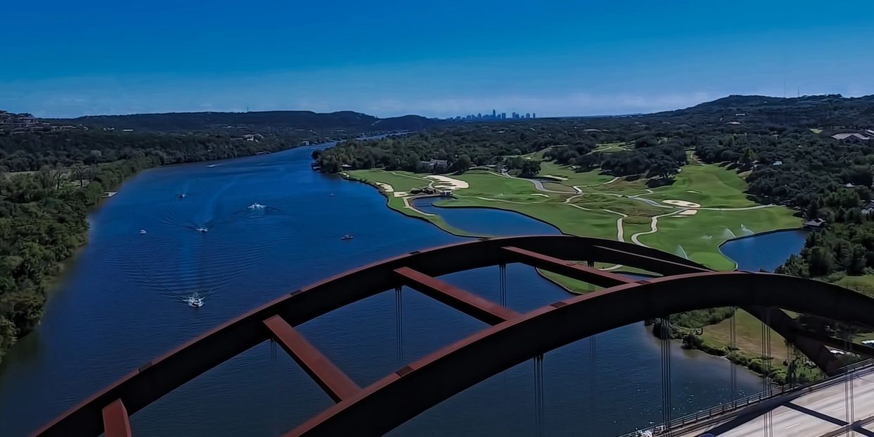 Austin TX aerial view of river.