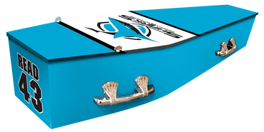 Custom wrapped coffin with football team