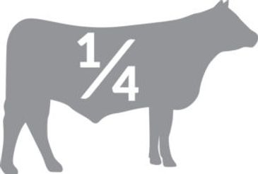 Silhouette of a cow with 1/4 written inside.