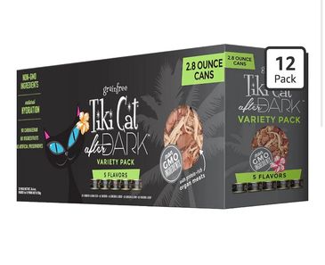 Tiki Cat after Dark grain-free cat food variety pack.