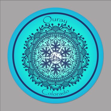 Snowflake Mandala blue/green 3" round sticker
