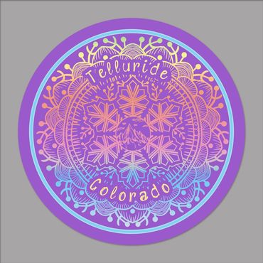 Snowflake Mandala purple 3" round sticker 