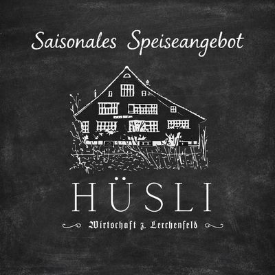 Chalkboard-style menu cover for Hüsli featuring seasonal offers.