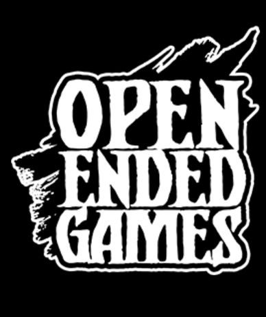 Logo with bold white text reading 'OPEN ENDED GAMES' on a black background.