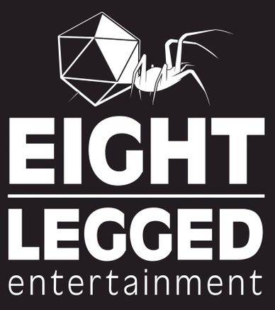 Logo of Eight Legged Entertainment with a spider and an icosahedron.