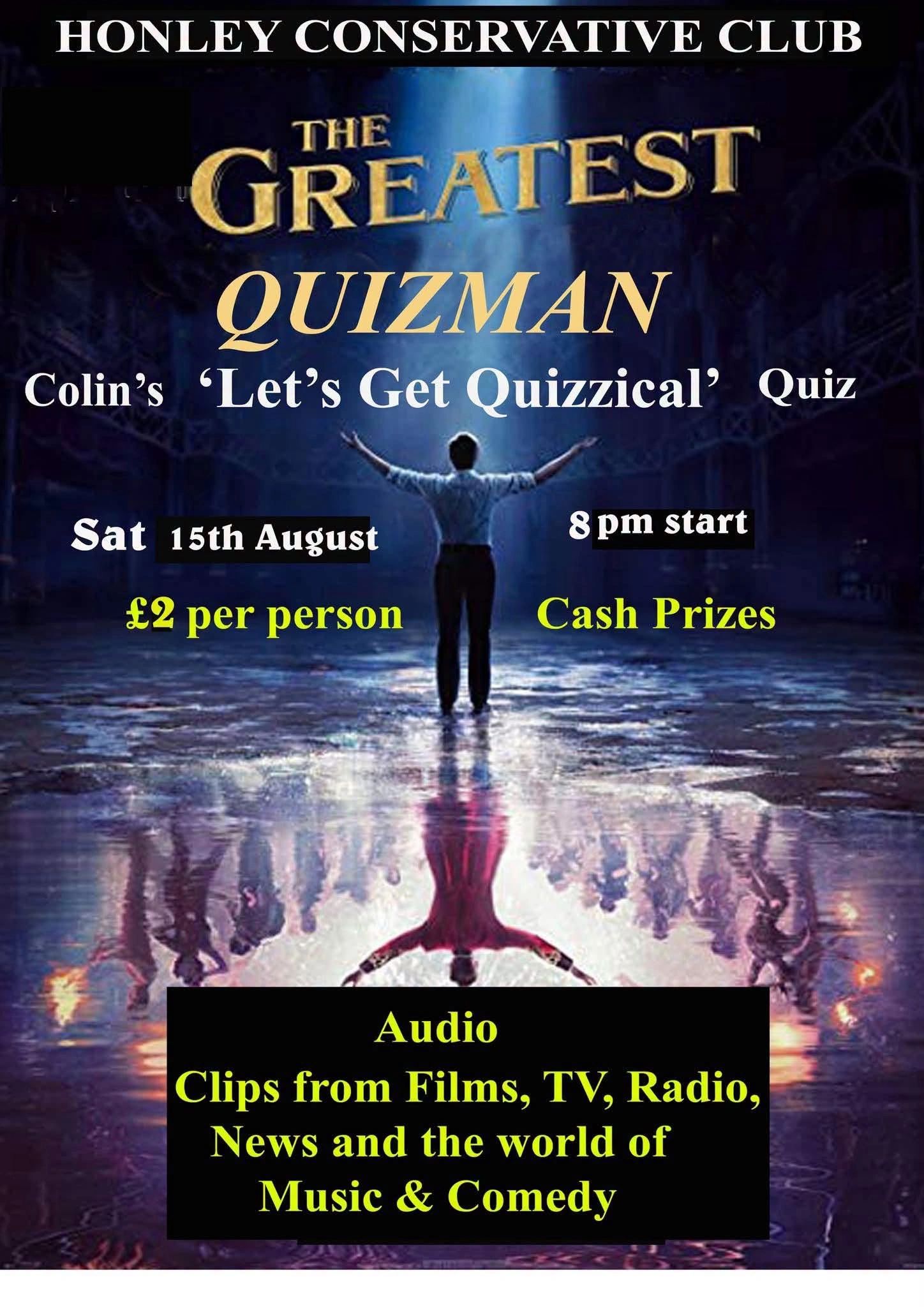 Quiz night at Honley Conservative Club on 15th August.
