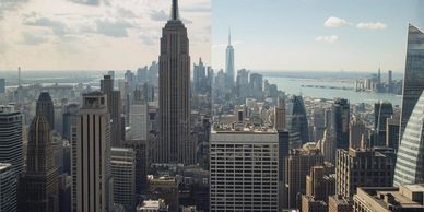 Skyline view of New York City with the Empire State Building in the foreground.