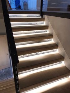 New construction residential home with stair lights installed by Mick's Electric of Rapid City SD
