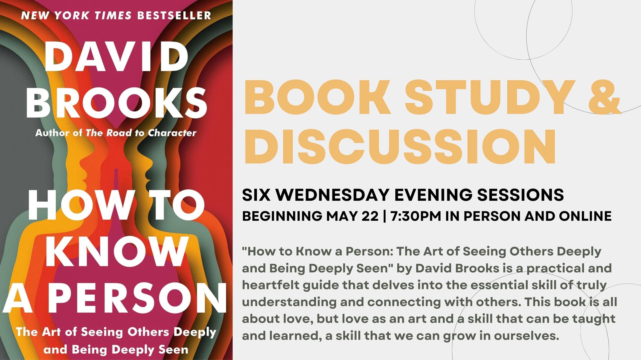 Book study and discussion on David Brooks' 'How to Know a Person' starting May 22.
