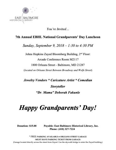 Invitation to the 7th Annual EBHL National Grandparents' Day Luncheon in Baltimore.
