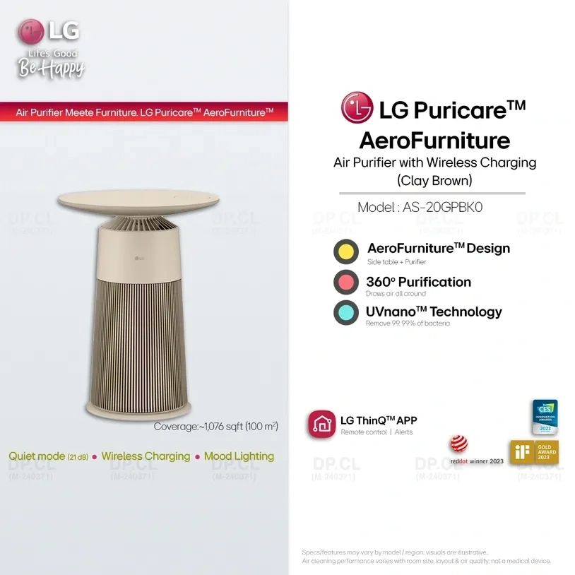 LG PuriCare AeroFurniture air purifier table Malaysia with wireless charging quiet 360 purification