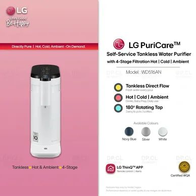 LG PuriCare tankless water purifier WD516AN white with hot cold ambient water and 4 stage filtration