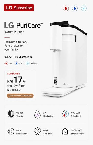 LG PuriCare WD516AN Water Purifier Hot Cold Ambient Water Subscription Plan Malaysia