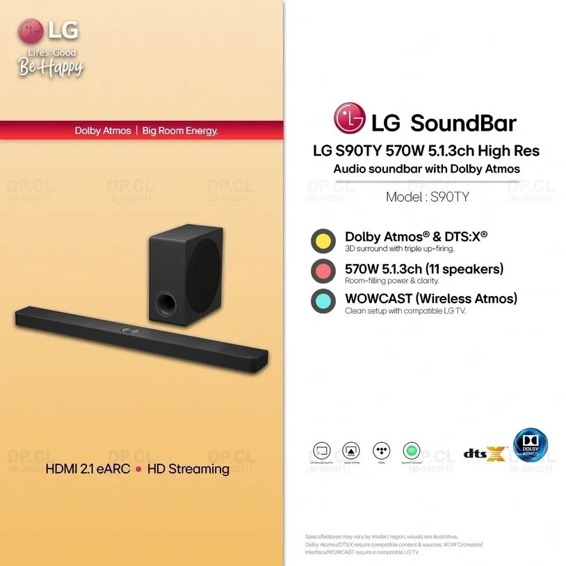 LG S90TY Soundbar 570W 5.1.3ch Dolby Atmos DTS:X Wireless Home Theater Audio Malaysia