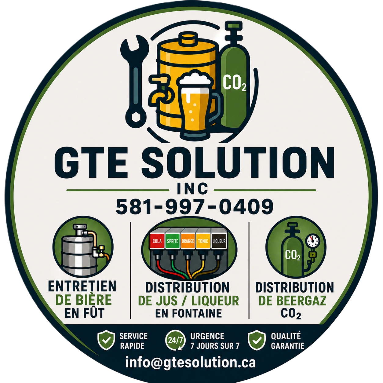 GTE Solution, service de bière, jus et gaz CO2.