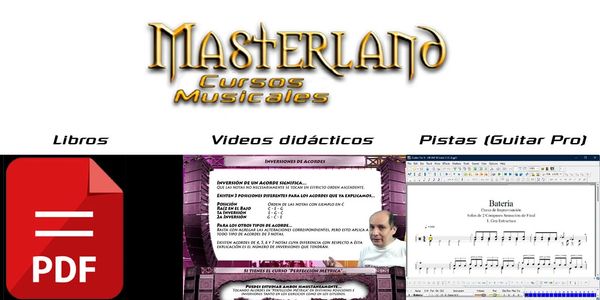 Contenido de los cursos musicales, tales como Libros en PDF, Videos y Pistas en Guitar Pro.