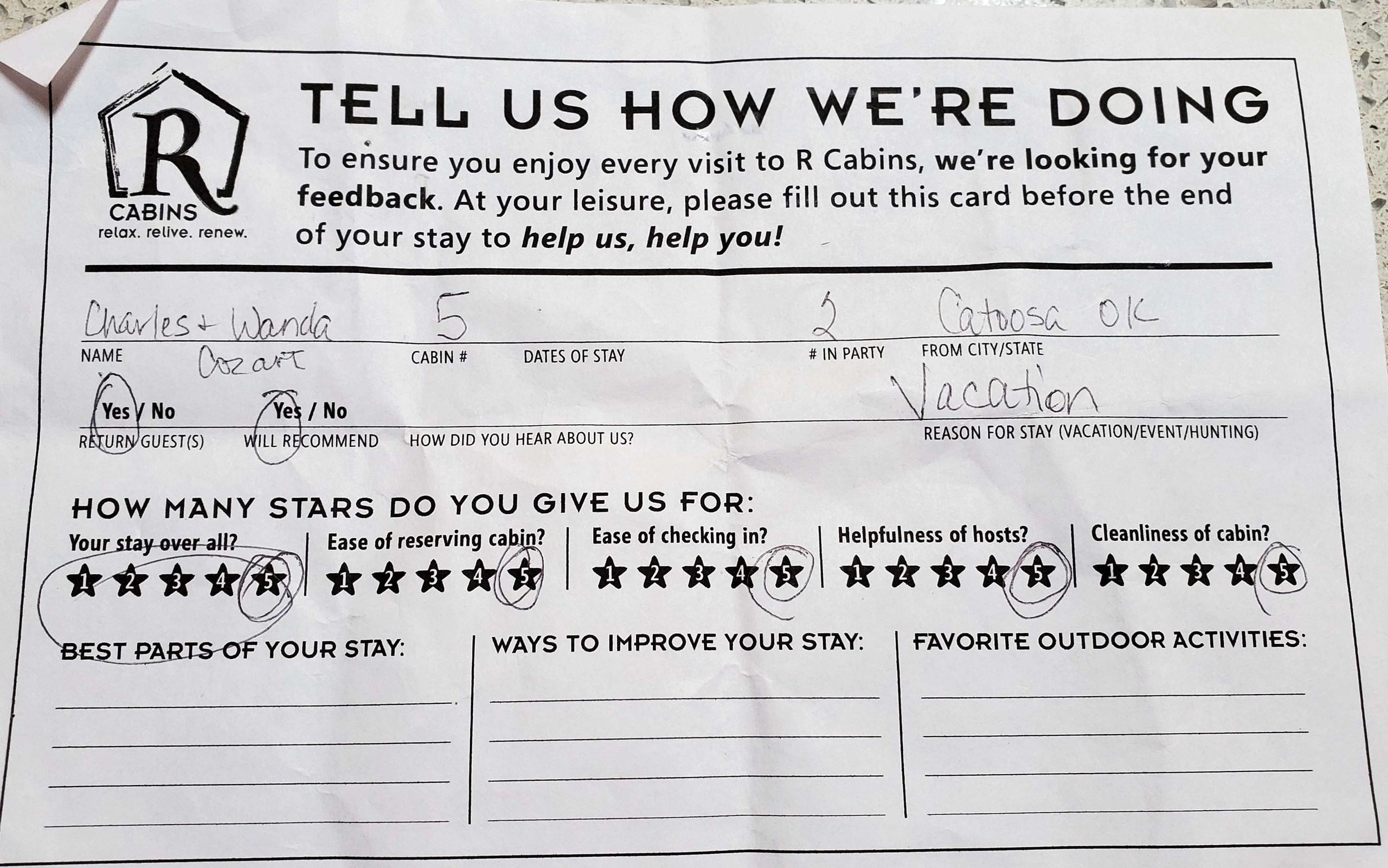 Review of R Cabins from our guests.