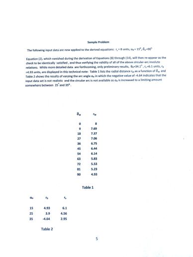 Sample problem with tables presenting derived equations and calculations.