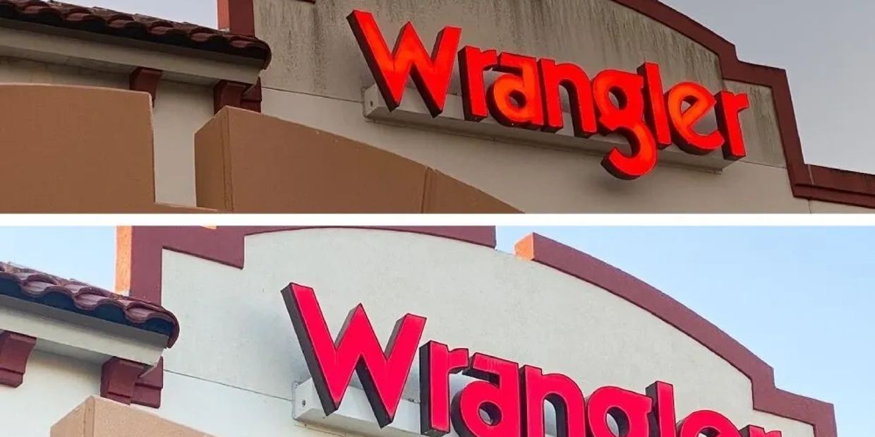 Before and after storefront cleaning 