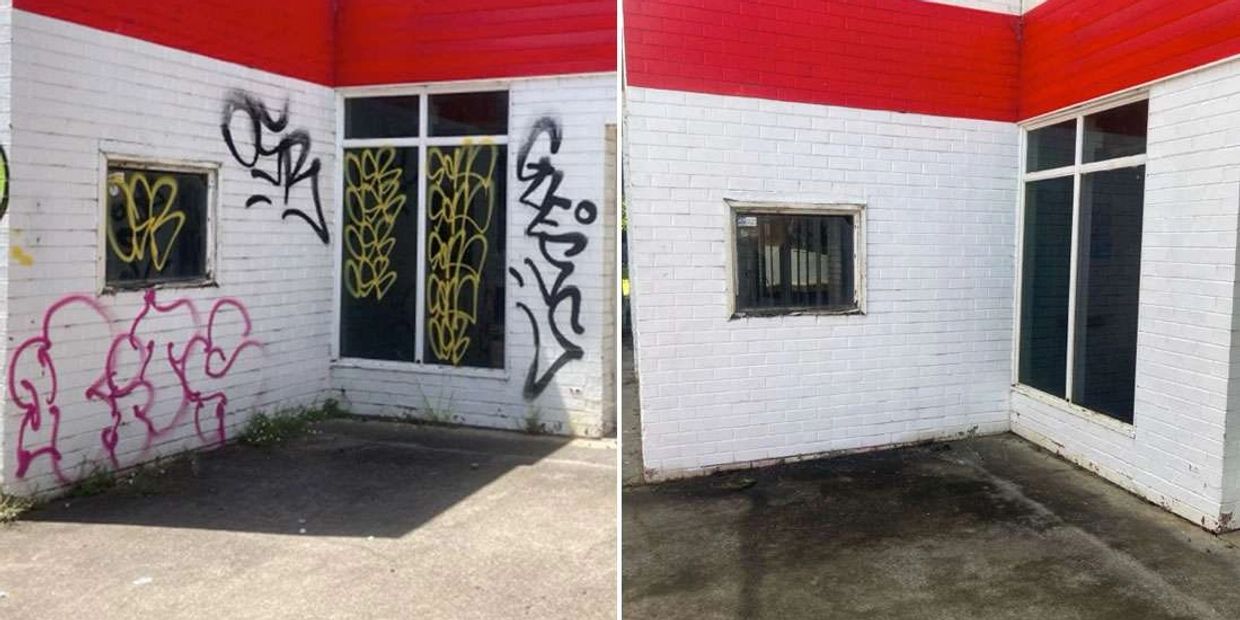 Before and after graffiti removal 