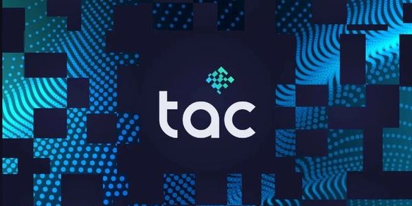 Digital art featuring the word "tac" with blue pixel patterns.