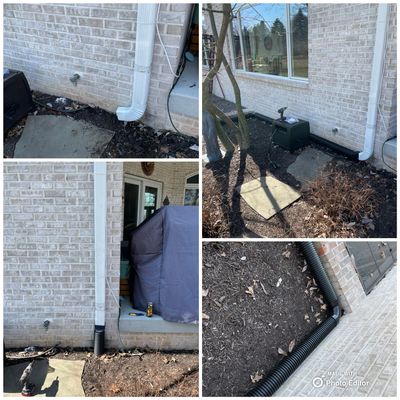 Underground downspout removed and replaced with corrugated flex pipe. 