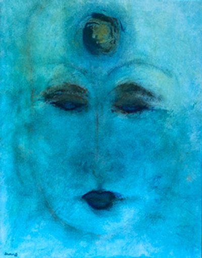 Serene peaceful blue Buddha in meditation 