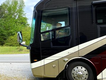 Golden Retriever waiting on us to repair his motorhome. 