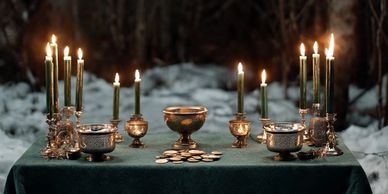 Altar prepared for an evening of custom money spell casting