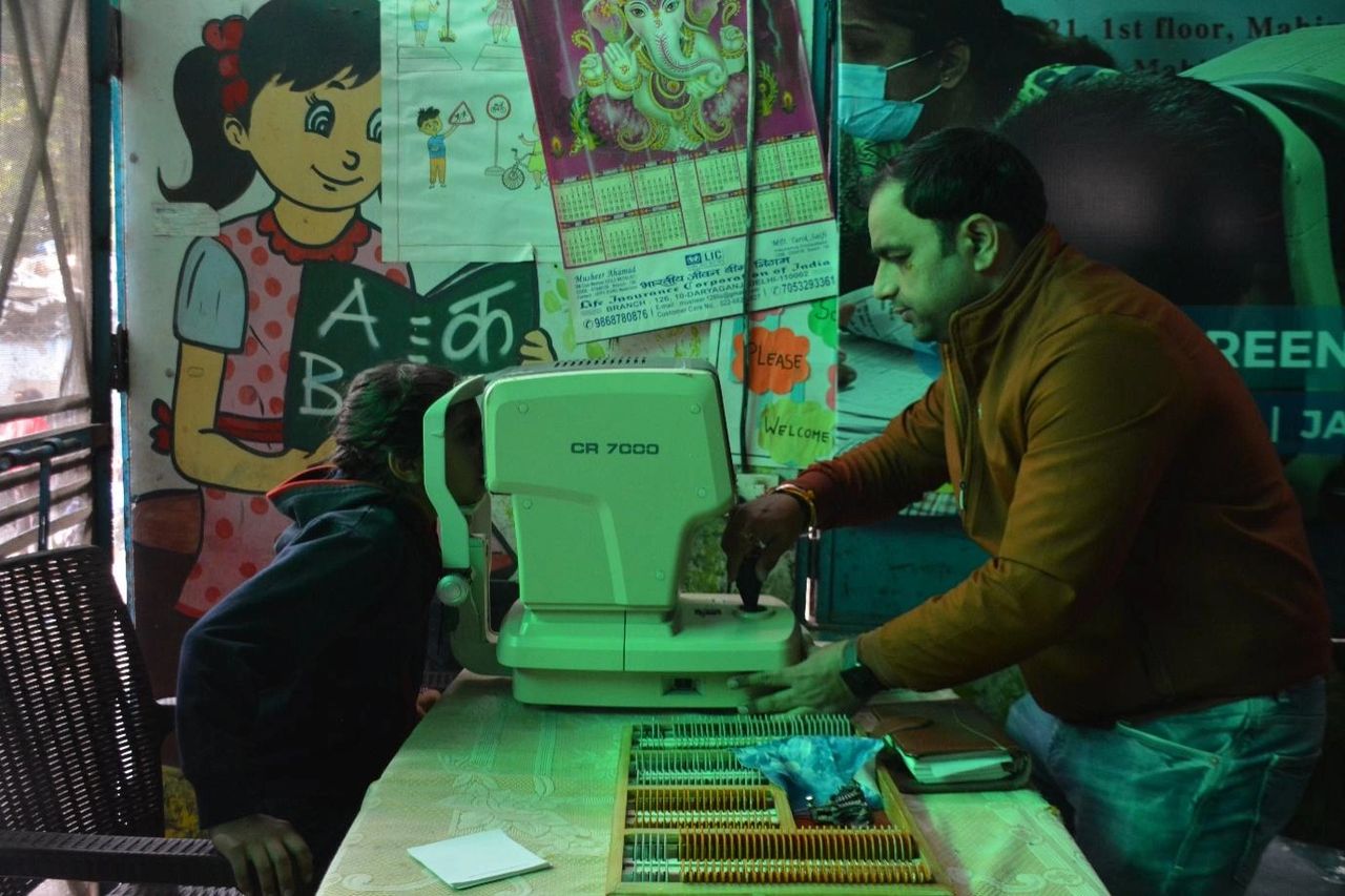 Child having an eye checkup