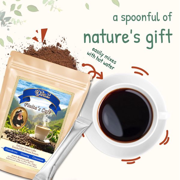 Instant coffee with natural ingredients, easily mixed with hot water.