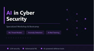Banner for AI in Cyber Security workshop and bootcamp.