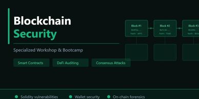 Advertisement for a Blockchain Security workshop and bootcamp.