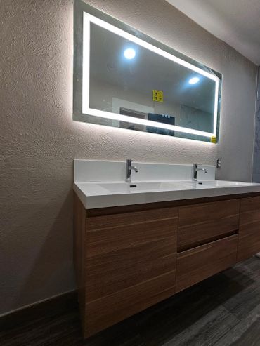 Update New Bathroom with Light up mirror and Floating Vanity 