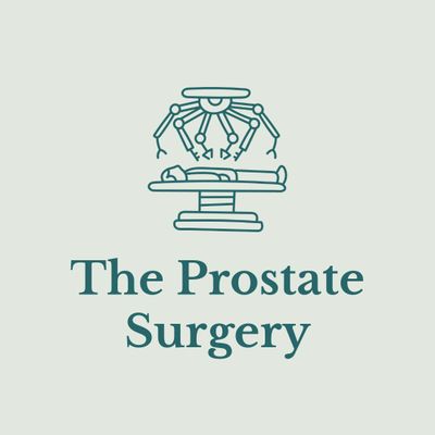 Logo of a robotic prostate surgery center with a patient on an operating table.