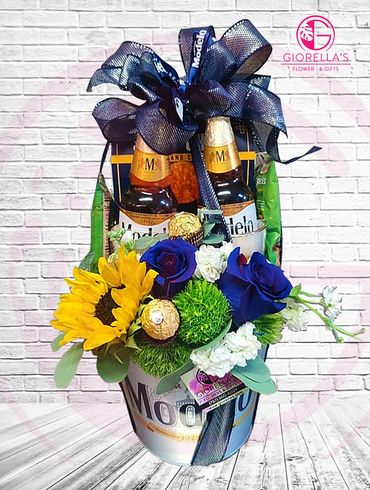 Modelo beer bucket, sunflower 
Pretzels, chips, chocolates
Modelo beers and glasses