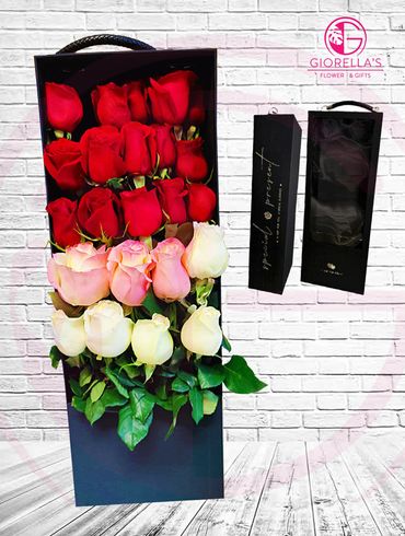 Beautiful Black Tall window Case with mixed color Roses