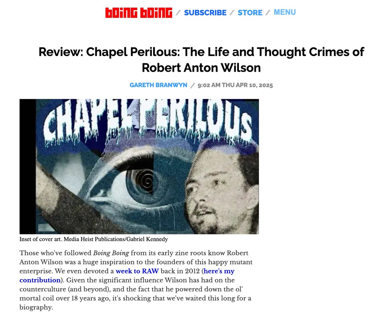 Review of Chapel Perilous biography on Robert Anton Wilson.