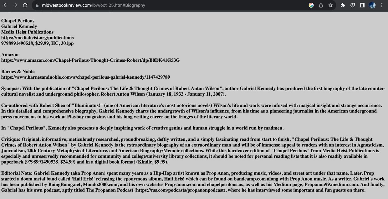 Biography and book details for Gabriel Kennedy's 'Chapel Perilous'.