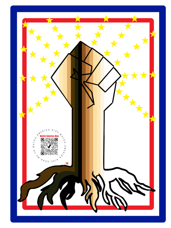 Fist-shaped tree with diverse skin tones and yellow stars.