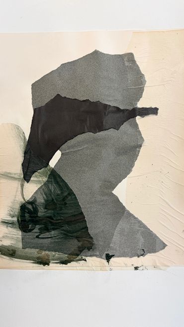 Portrait in Gray and Black Mixed Media Collage on Paper 2026