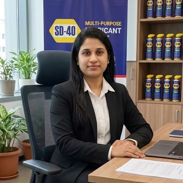 Professional woman sitting in office with SD-40 products.