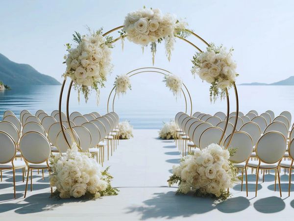 custom Wedding arch with real flowers by the ocean 