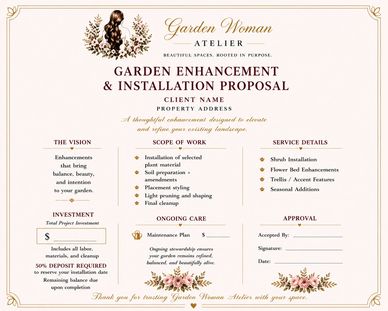 Elegant garden enhancement and installation proposal from Garden Woman Atelier.