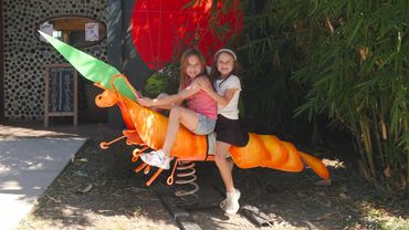 Kids enjoying the shrimp sculptures at Louisiana Shrimp Festival 2024