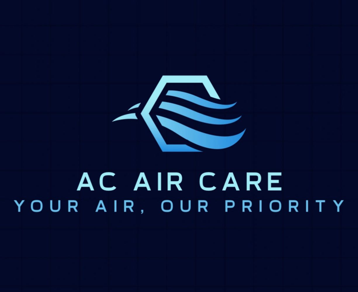 Blue logo for AC Air Care with slogan 'Your Air, Our Priority'.