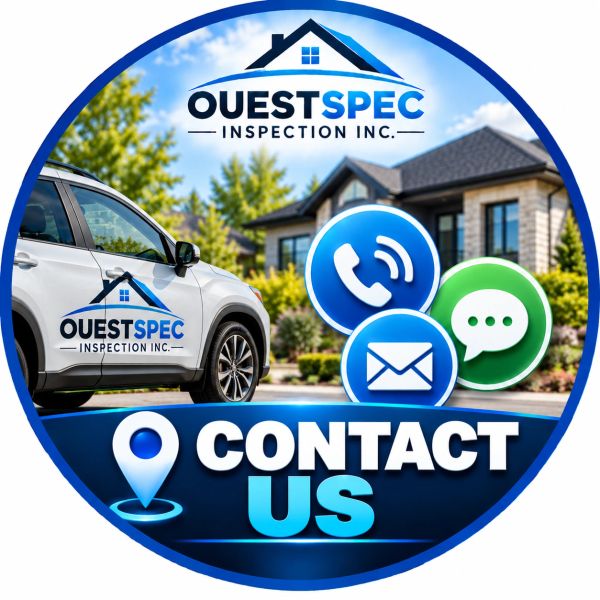 Publicité pour OuestSpec Inspection Inc. avec un véhicule et invitation à contacter.
