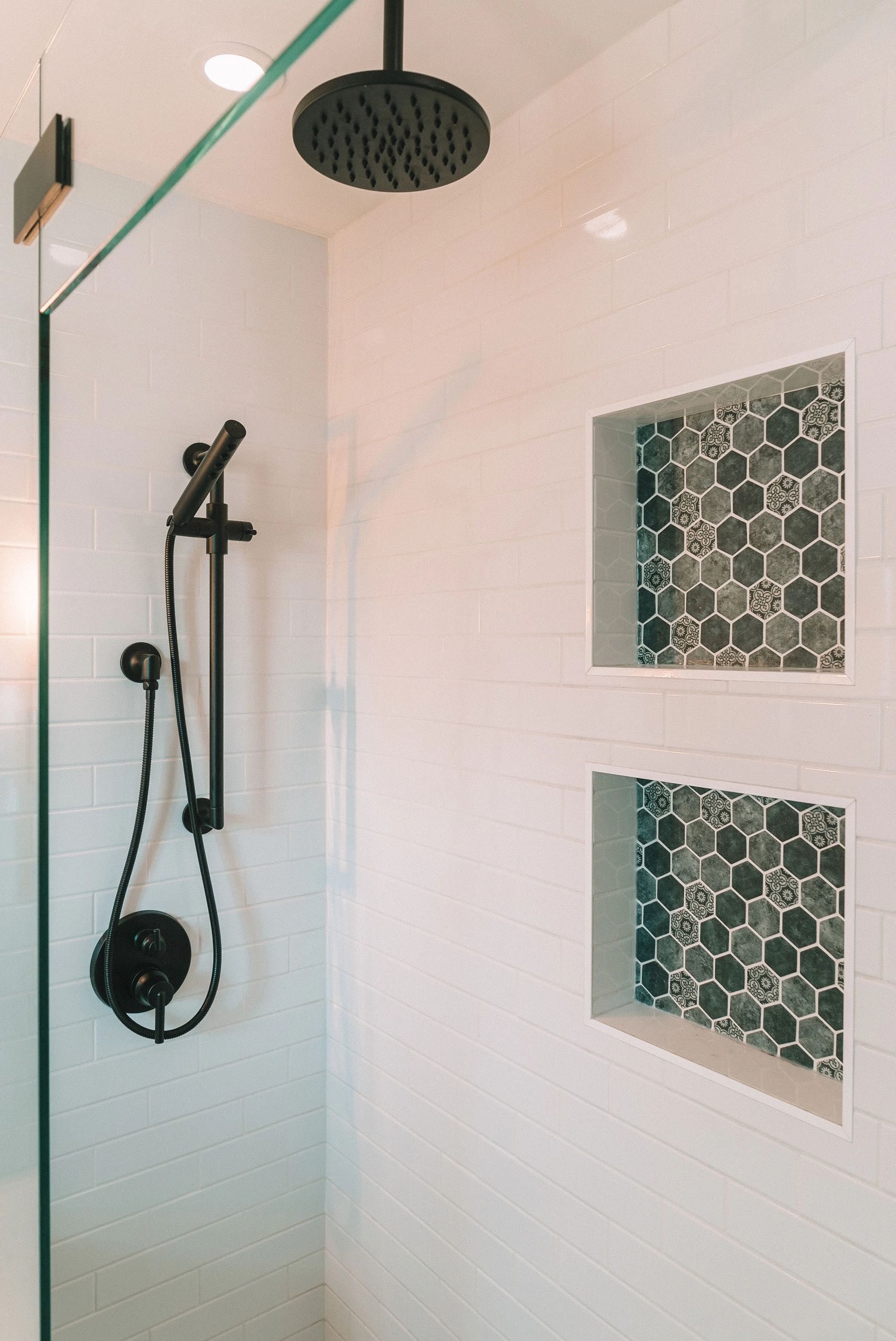 Custom tile niche with Black Brizo  shower Finishes