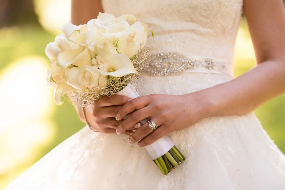 Wedding bridal bouquet in white lilies